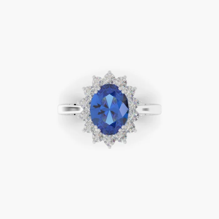 Anell d'or blanc de 18kt amb safir i diamants