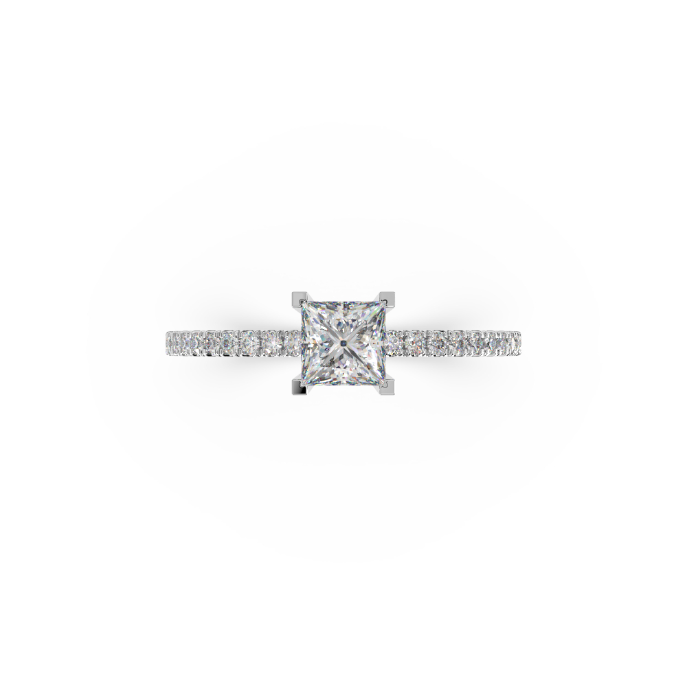 Solitaire engagement ring with 1 princess cut diamond and brilliant cut diamonds - Image 2