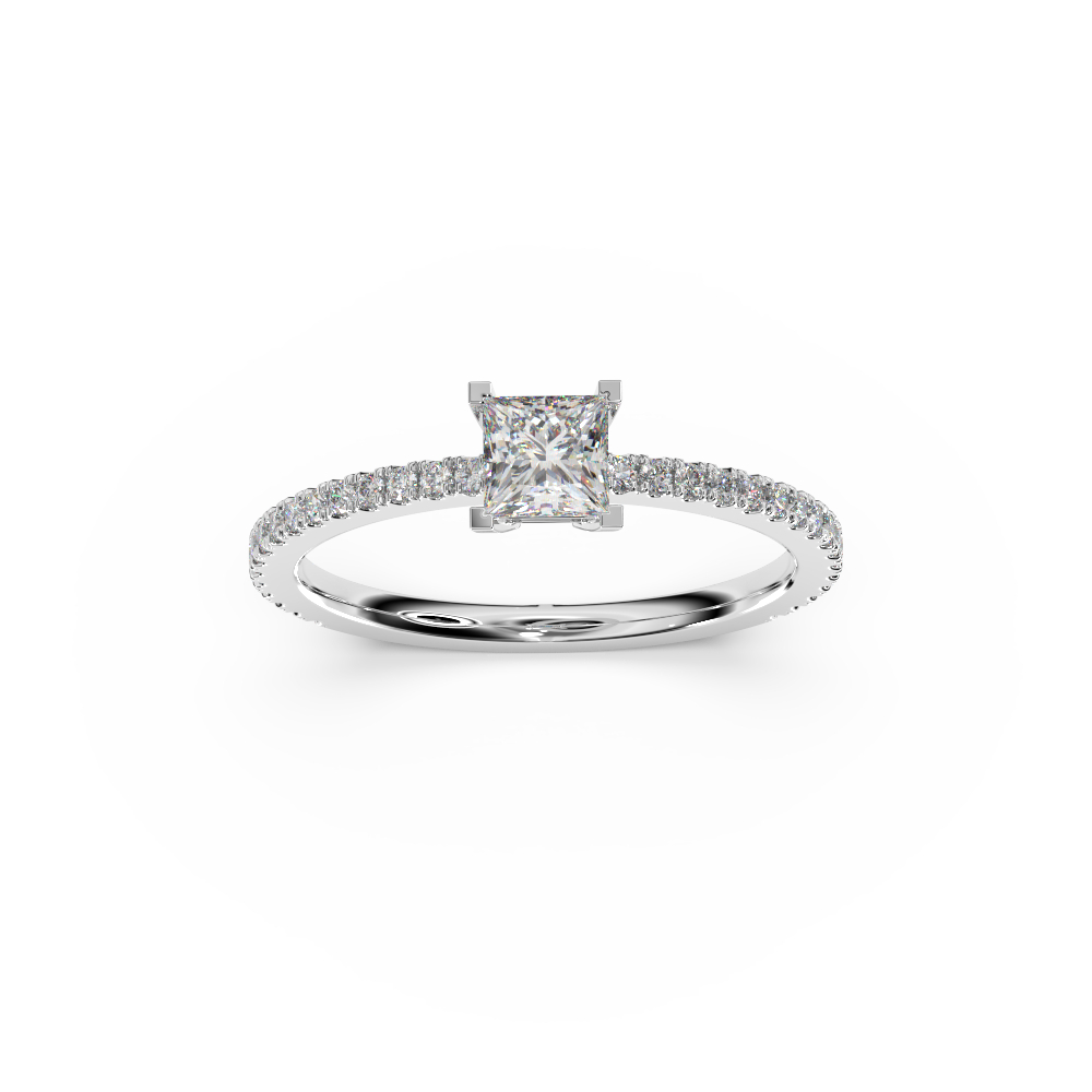 Solitaire engagement ring with 1 princess cut diamond and brilliant cut diamonds - Image 3