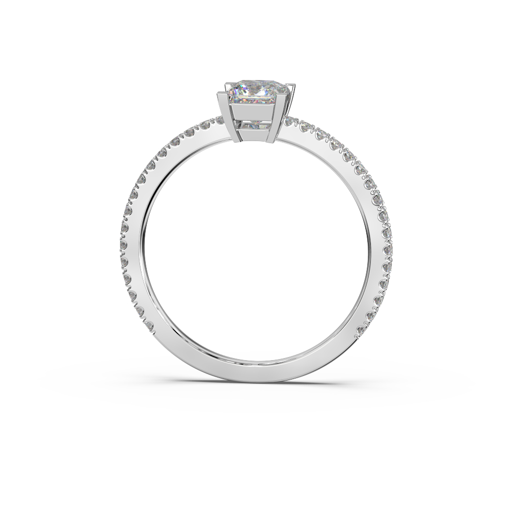 Solitaire engagement ring with 1 princess cut diamond and brilliant cut diamonds - Image 5