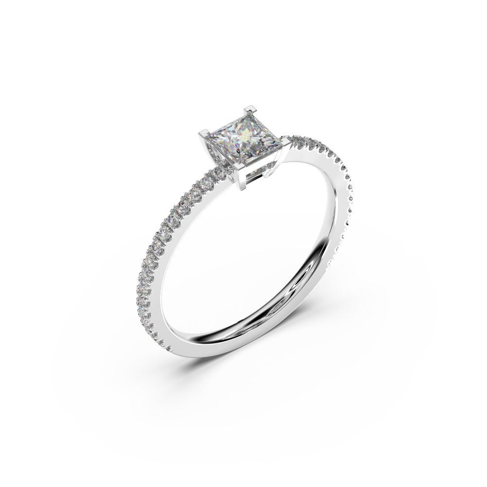 Solitaire engagement ring with 1 princess cut diamond and brilliant cut diamonds - Image 4