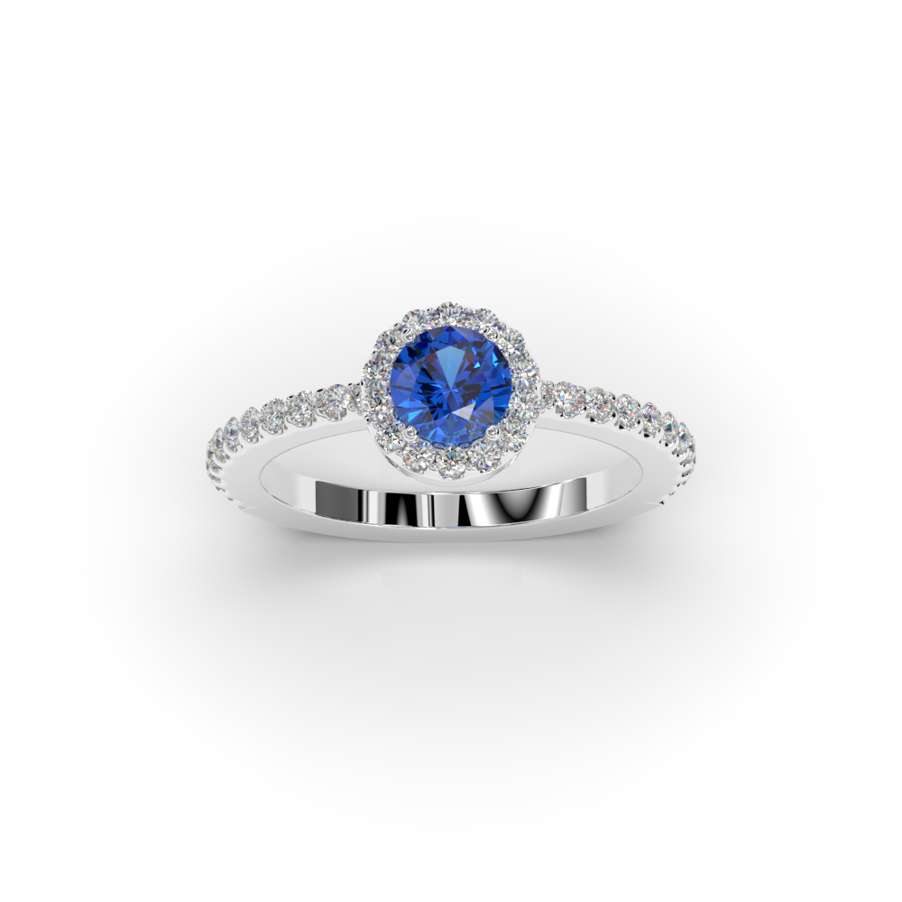 Anillo de compromiso con zafiro y orla de brillantes - Imagen 2