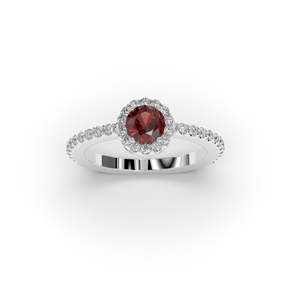 Anillo de compromiso con rubí y orla de brillantes - Imagen 2