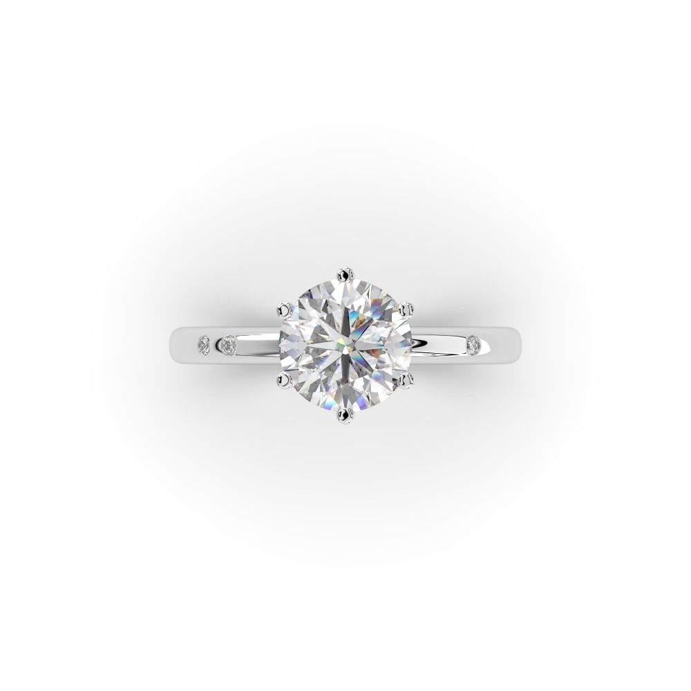Solitario de oro blanco con diamante central y 4 brillantes - Imagen 2