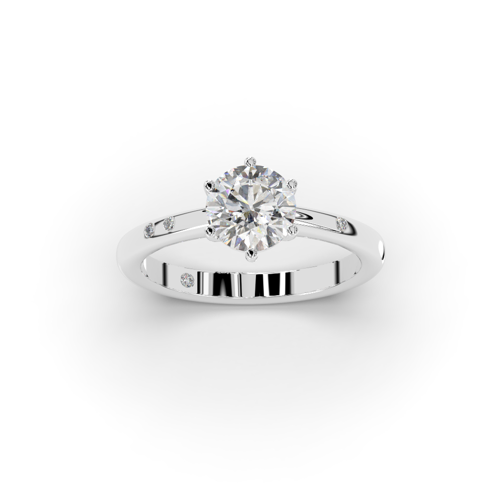 Solitario de oro blanco con diamante central y 4 brillantes - Imagen 3
