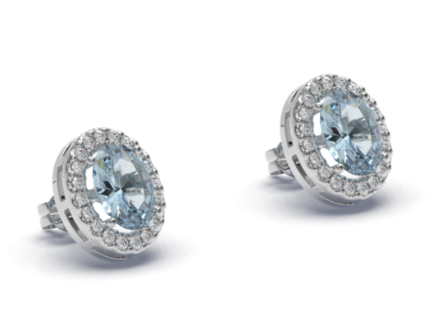 Pendientes de autor con engaste de aguamarinas y diamantes en oro blanco de 18k